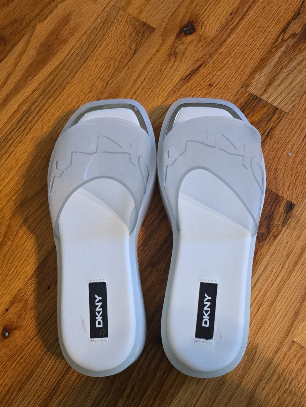 DKNY White & Silver Rubber Slide Sandals